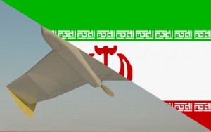 Iranische Flagge und Drohne